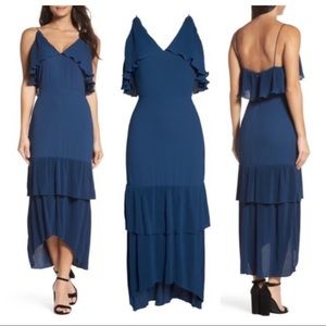 Copper St Blue Kate Pleated Ruffle Midi Dress